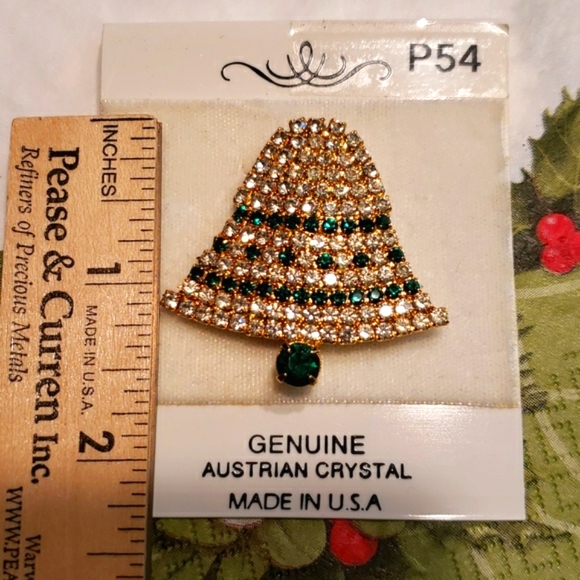 Vintage 3 Rhinestone Christmas Bell and Tree Brooches Pins EUC - Picture 3 of 12
